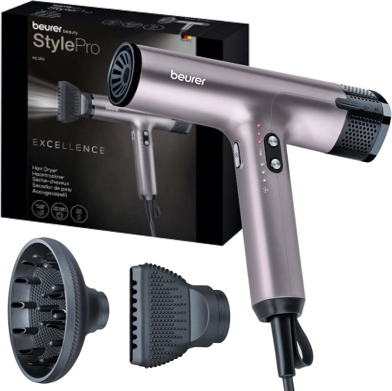 Beurer HC 100 Excellence Sèche-cheveux ionique, puissant et ultra léger, 4 niveaux de température et de soufflerie, séchage rapide et douceur, buse de styling & diffuseur boucle professionnel