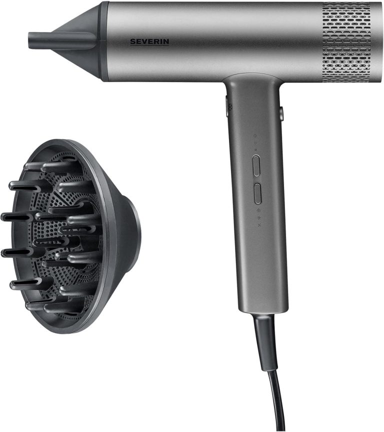 SEVERIN Seche cheveux performant avec moteur BLDC et technologie ionique, Sèche cheveux avec diffuseur et concentrateur magnétiques, sèche-cheveux puissant 2 000 W, Gris, HT 0171
